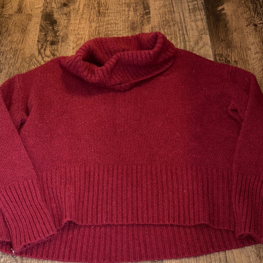 Rachel Zoe Wine Burgundy Maroon Red Cropped Turtleneck Sweater Merino Wool